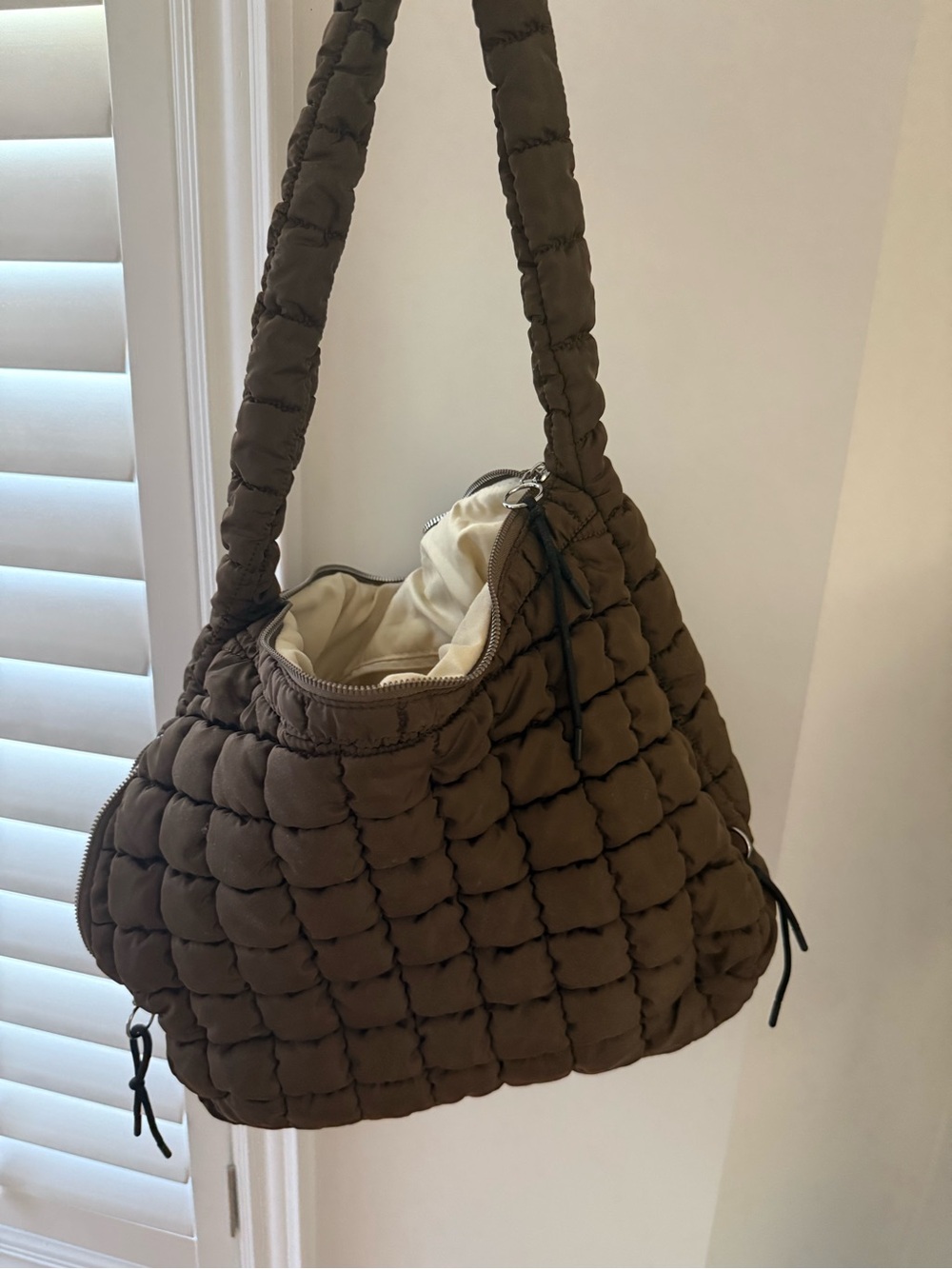 Quilted Puffer Hobo Bag in Brown